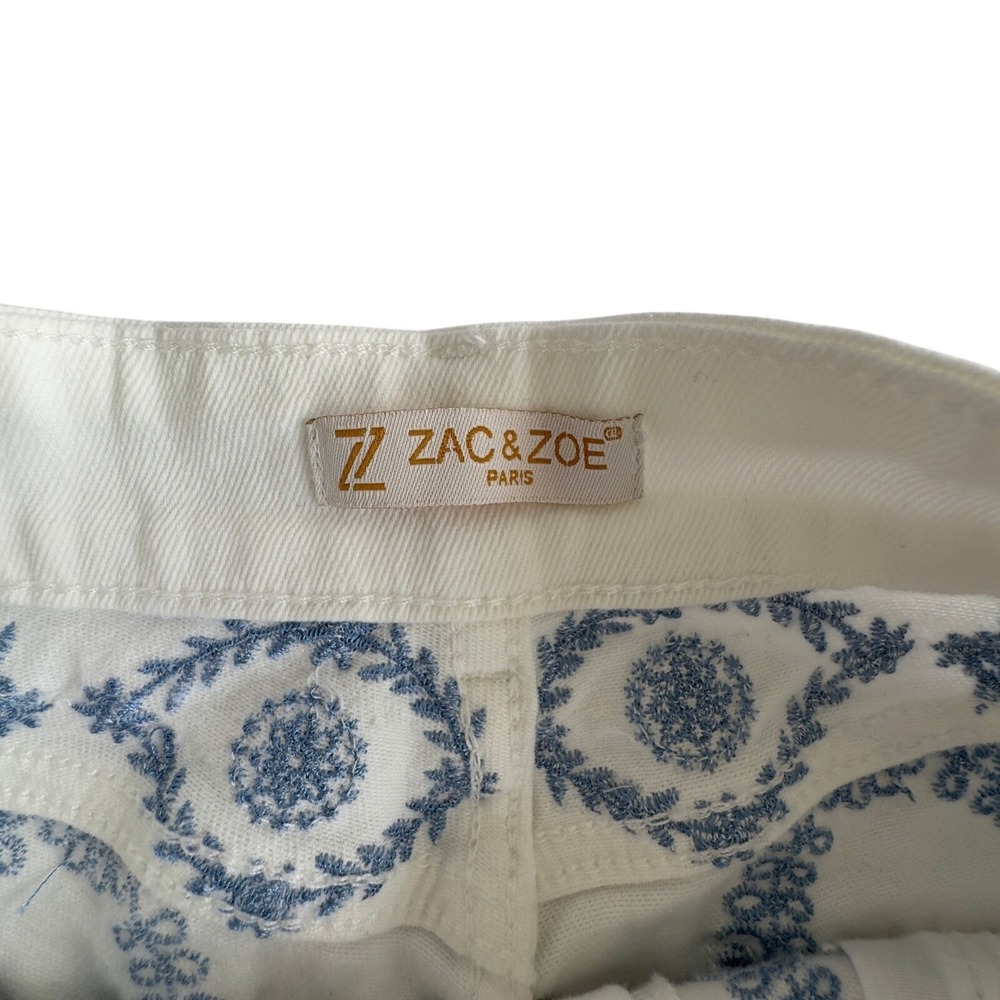Zac & Zoe Paris Embroidered White Denim Shorts Blue‎ Paisley M/38 NWT - Picture 5 of 5